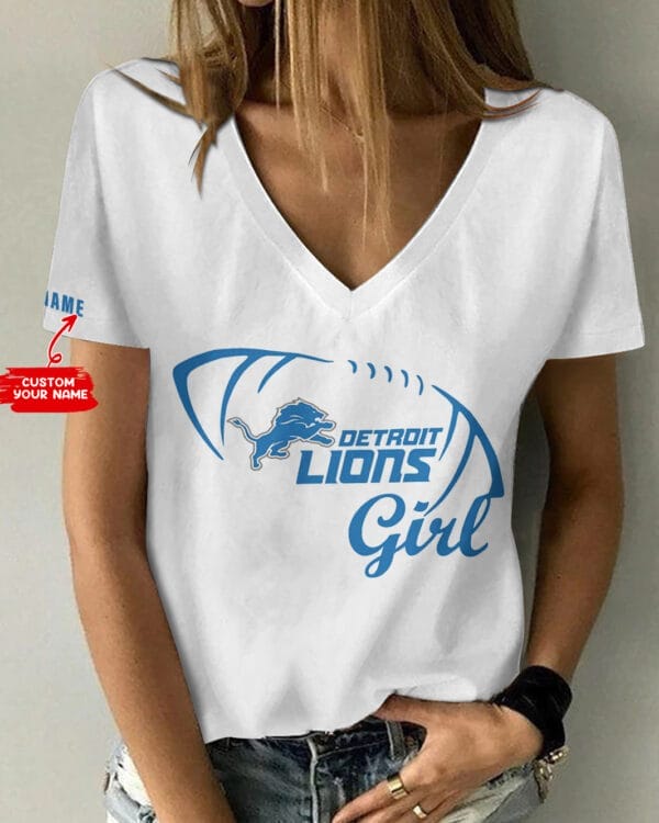 Detroit Lions Personalized V-neck Women T-shirt AGC13