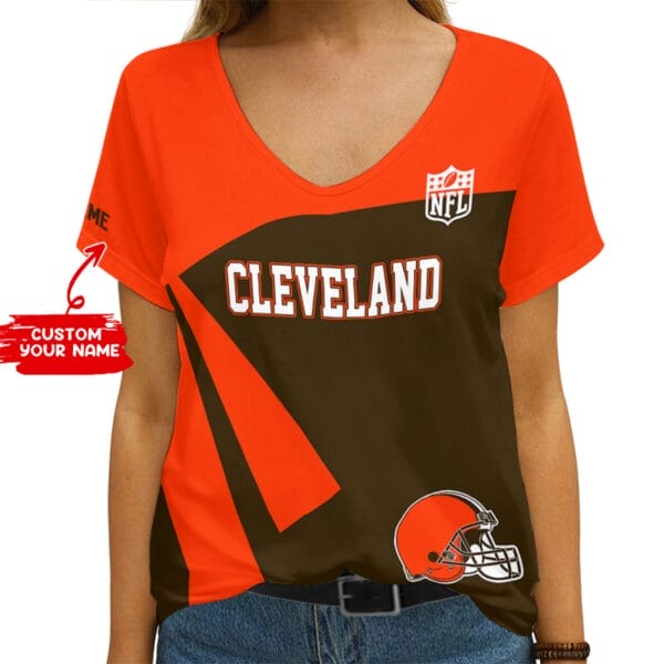 Cleveland Browns Personalized V-neck Women T-shirt AGC45 - Image 2