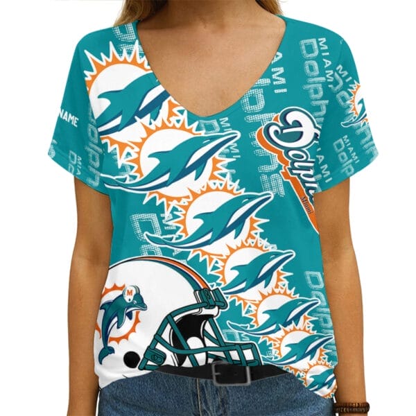 Miami Dolphins Personalized V-neck Women T-shirt AGC96 - Image 2