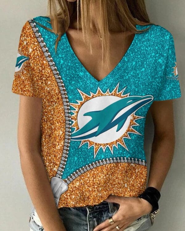 Miami Dolphins Personalized V-neck Women T-shirt BG680