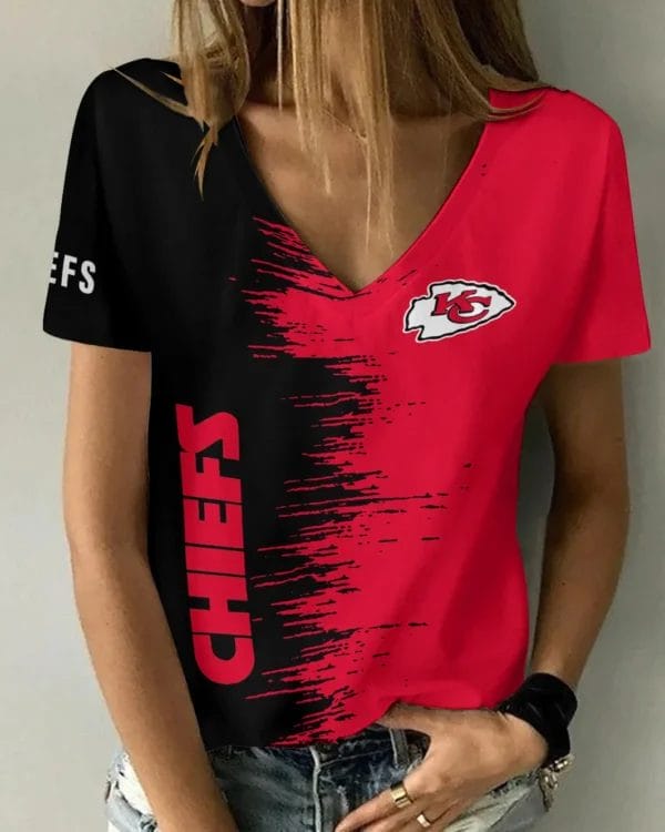 Kansas City Chiefs Summer V-neck Women T-shirt BG16 - Image 5