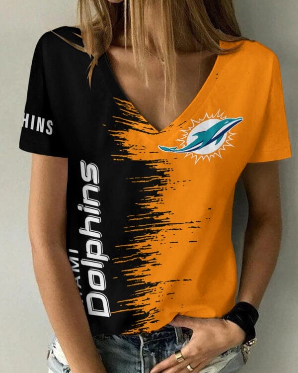 Miami Dolphins Summer V-neck Women T-shirt BG06 - Image 5