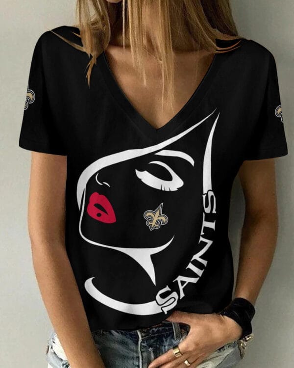 New Orleans Saints Summer V-neck Women T-shirt 138 - Image 5