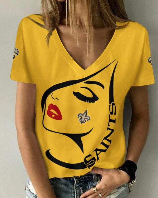 New Orleans Saints Summer V-neck Women T-shirt 138 - Image 2