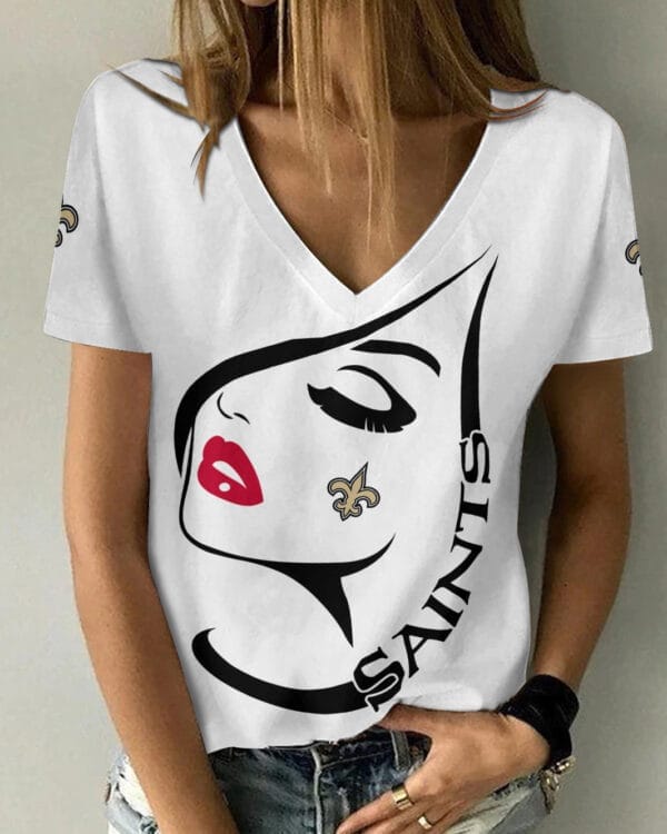 New Orleans Saints Summer V-neck Women T-shirt 138 - Image 3