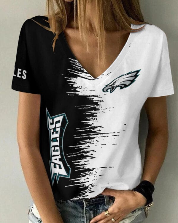 Philadelphia Eagles Summer V-neck Women T-shirt BG07 - Image 3