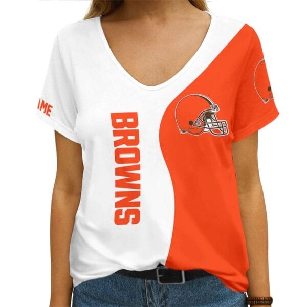 Cleveland Browns Personalized V-neck Women T-shirt - Image 2