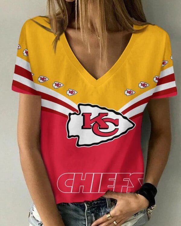 Kansas City Chiefs Personalized V-neck Women T-shirt - Image 2