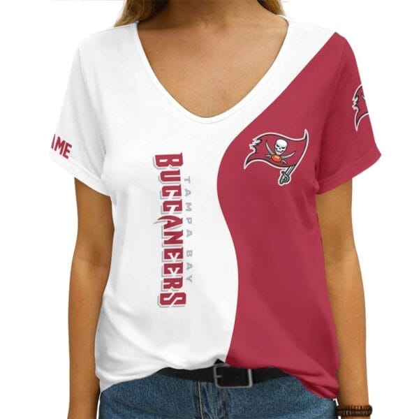 Tampa Bay Buccaneers Personalized V-neck Women T-shirt - Image 3