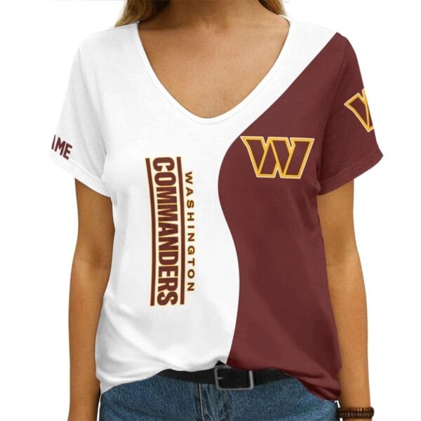 Washington Commanders Personalized V-neck Women T-shirt - Image 3