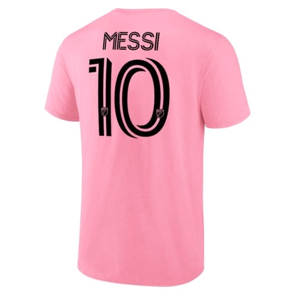 Lionel Messi Inter Miami CF Fanatics Stack Name & Number T-Shirt Pink - Image 3