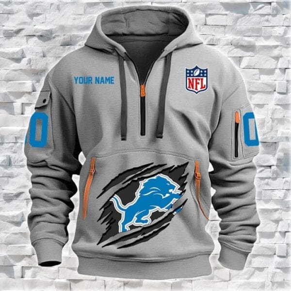 Detroit Lions New Personalized Quarter Zip Hoodie Limited Edition AMACOQZH000067
