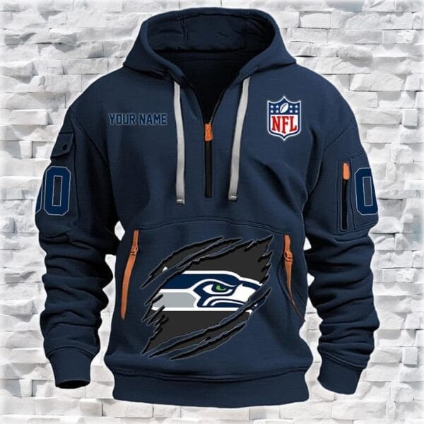 Seattle Seahawks New Personalized Quarter Zip Hoodie Limited Edition AMACOQZH000075 - Image 2