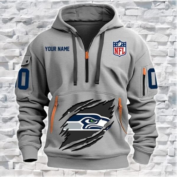 Seattle Seahawks New Personalized Quarter Zip Hoodie Limited Edition AMACOQZH000075