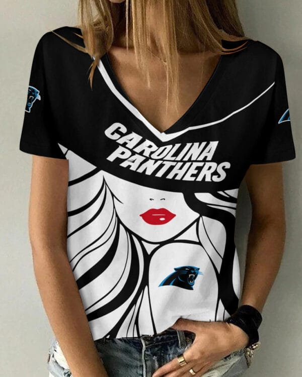 Carolina Panthers Personalized Summer V-neck Women T-shirt 150 - Image 2