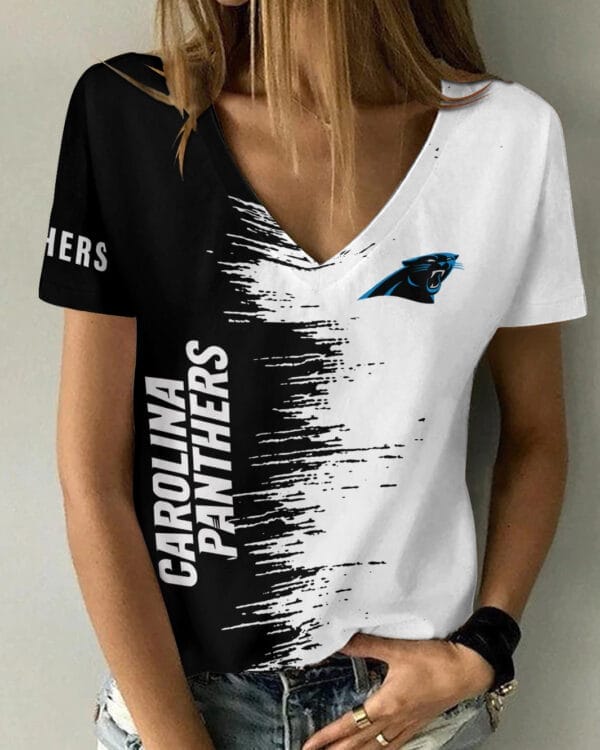 Carolina Panthers Summer V-neck Women T-shirt BG25 - Image 3