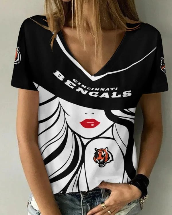 Cincinnati Bengals Personalized Summer V-neck Women T-shirt 147 - Image 2