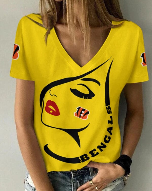 Cincinnati Bengals Summer V-neck Women T-shirt 129 - Image 5