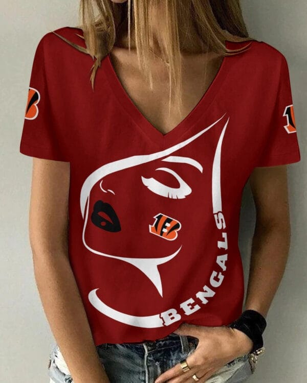 Cincinnati Bengals Summer V-neck Women T-shirt 129 - Image 4