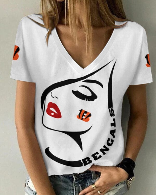 Cincinnati Bengals Summer V-neck Women T-shirt 129 - Image 3