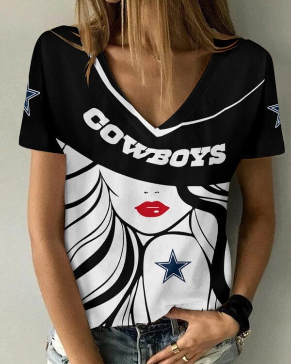 Dallas Cowboys Personalized Summer V-neck Women T-shirt 148 - Image 2