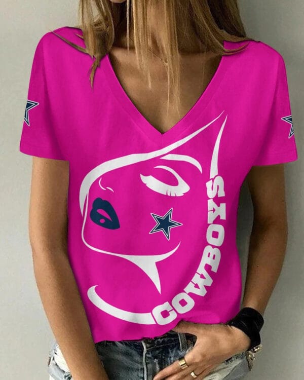Dallas Cowboys Summer V-neck Women T-shirt 131 - Image 4