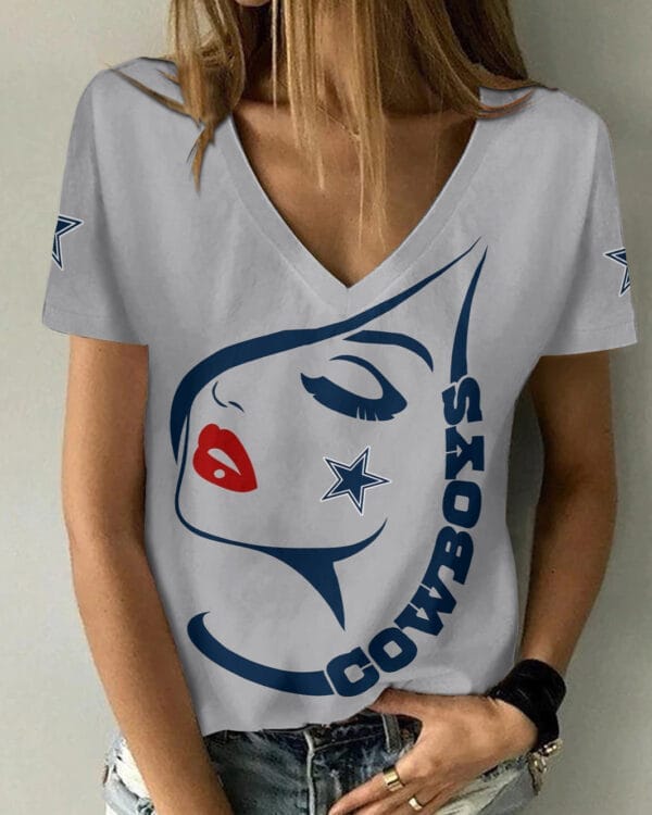Dallas Cowboys Summer V-neck Women T-shirt 131 - Image 3