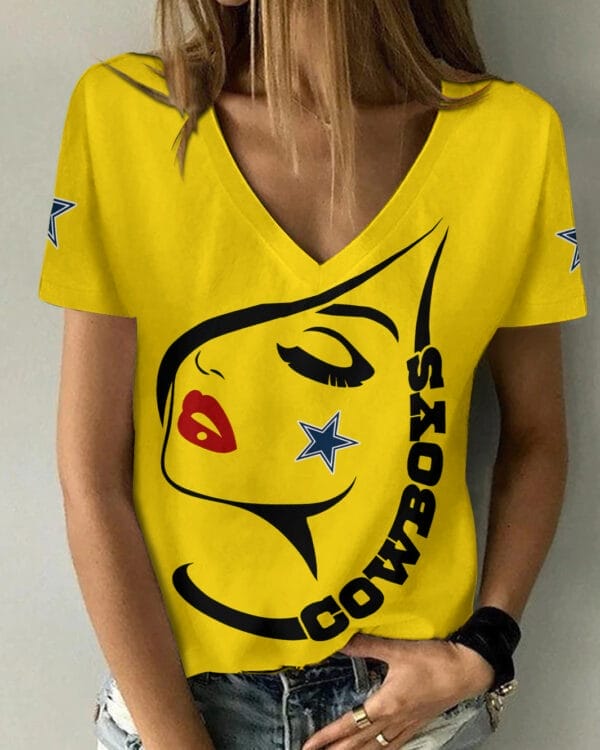 Dallas Cowboys Summer V-neck Women T-shirt 131 - Image 6
