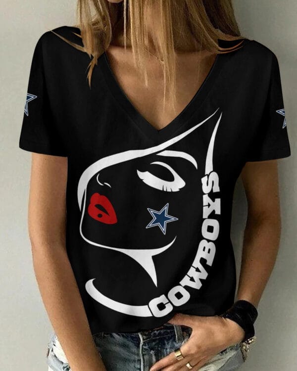 Dallas Cowboys Summer V-neck Women T-shirt 131 - Image 2