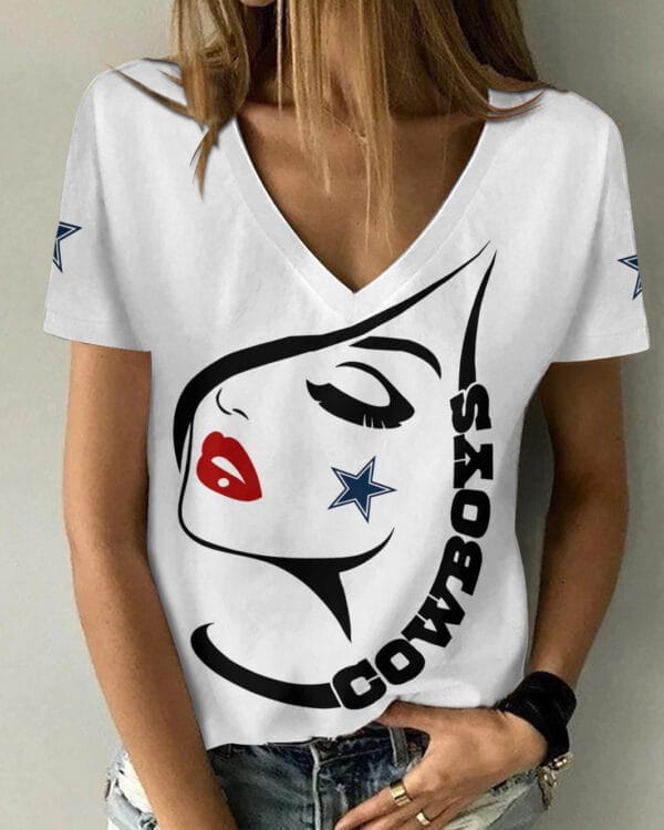 Dallas Cowboys Summer V-neck Women T-shirt 131 - Image 5