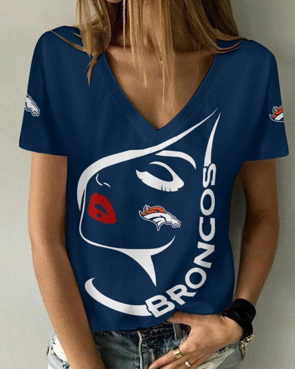 Denver Broncos Summer V-neck Women T-shirt 134 - Image 3