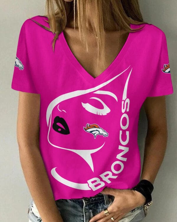 Denver Broncos Summer V-neck Women T-shirt 134 - Image 4