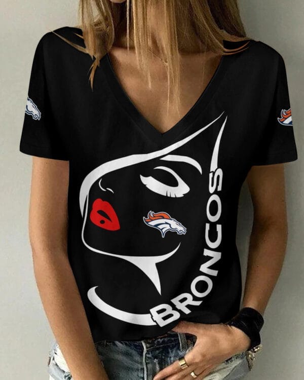 Denver Broncos Summer V-neck Women T-shirt 134 - Image 2