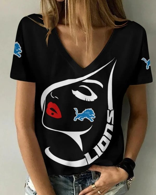 Detroit Lions Summer V-neck Women T-shirt 135 - Image 2