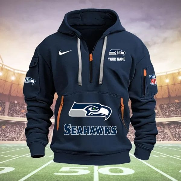 Seattle Seahawks New Personalized Quarter Zip Hoodie Limited Edition AMACOQZH000032 - Image 2