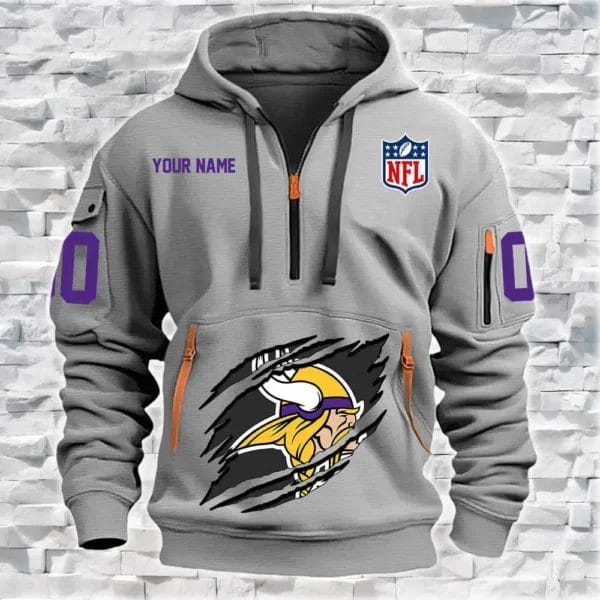 Minnesota Vikings New Personalized Quarter Zip Hoodie Limited Edition AMACO10 - Image 3