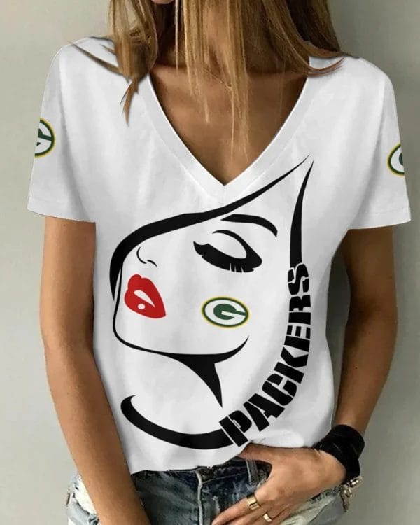 Green Bay Packers Summer V-neck Women T-shirt 137 - Image 2