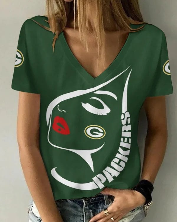 Green Bay Packers Summer V-neck Women T-shirt 137 - Image 4