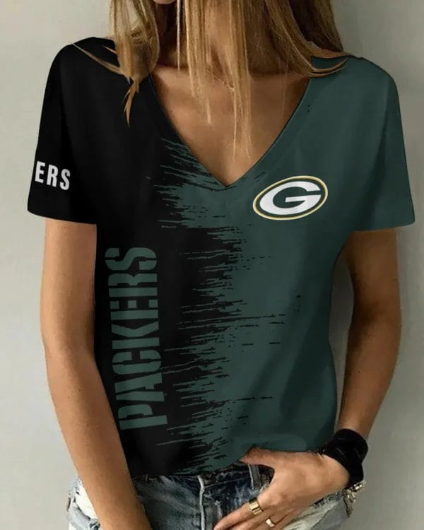 Green Bay Packers Summer V-neck Women T-shirt BG24 - Image 2