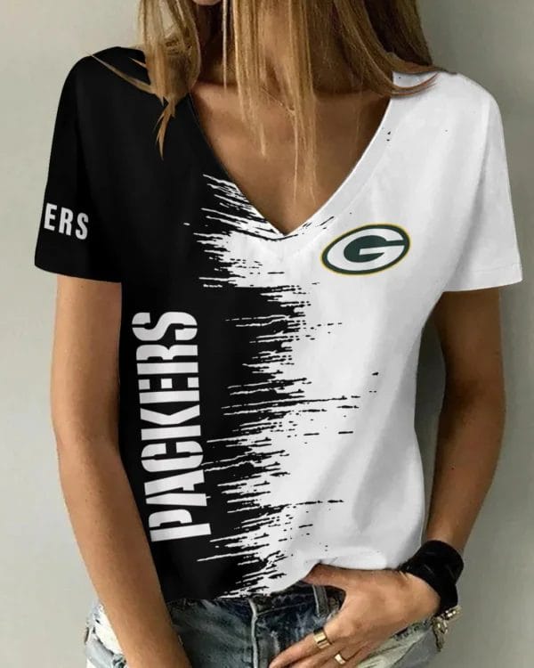 Green Bay Packers Summer V-neck Women T-shirt BG24 - Image 5