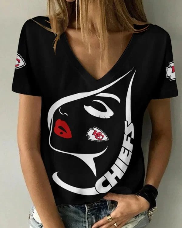 Kansas City Chiefs Summer V-neck Women T-shirt 133 - Image 2