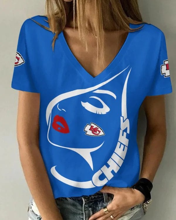 Kansas City Chiefs Summer V-neck Women T-shirt 133 - Image 3