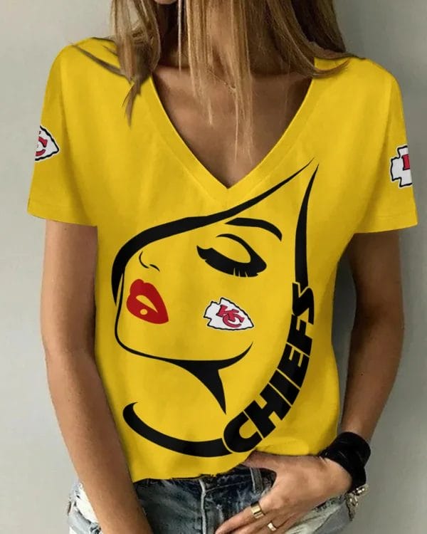Kansas City Chiefs Summer V-neck Women T-shirt 133 - Image 5