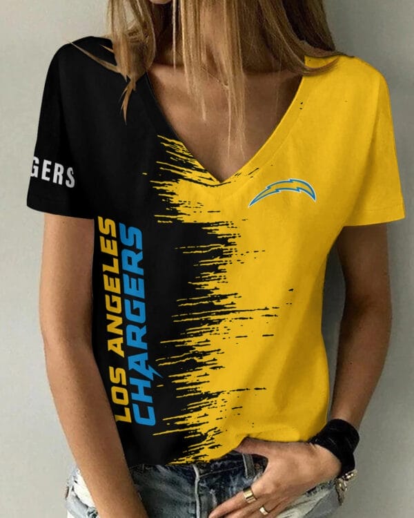 Los Angeles Chargers Summer V-neck Women T-shirt BG15 - Image 3