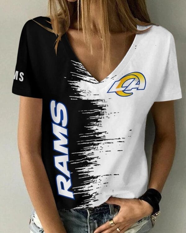 Los Angeles Rams Summer V-neck Women T-shirt BG10 - Image 3