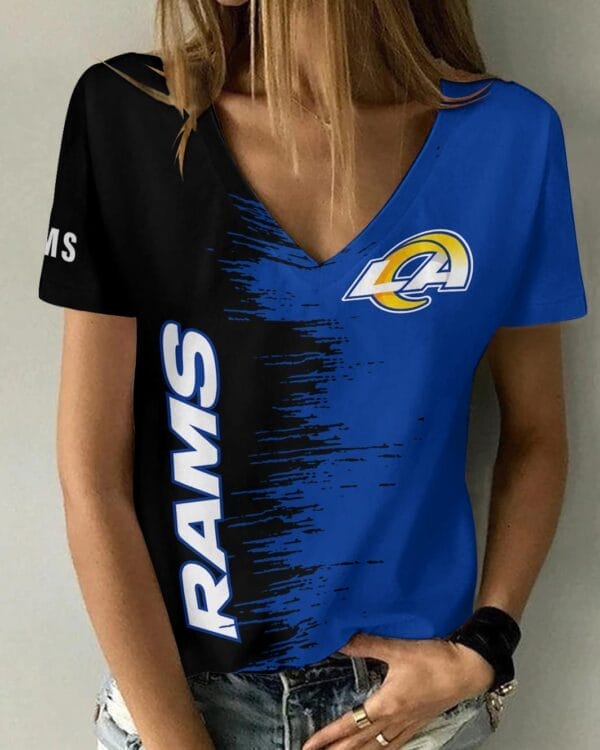 Los Angeles Rams Summer V-neck Women T-shirt BG10 - Image 4