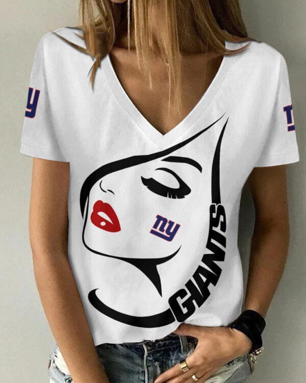 New York Giants Summer V-neck Women T-shirt 136 - Image 4