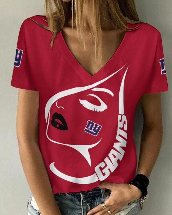 New York Giants Summer V-neck Women T-shirt 136 - Image 3