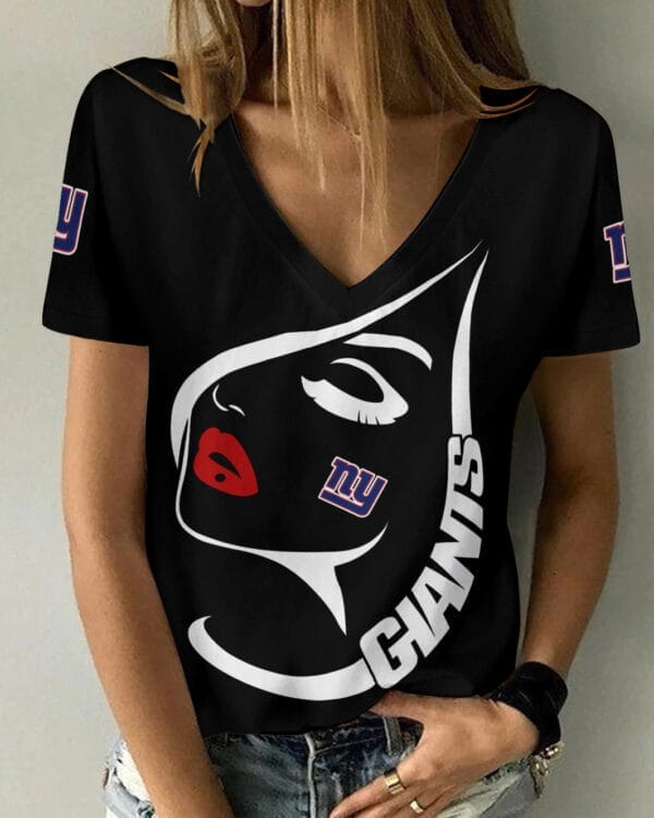 New York Giants Summer V-neck Women T-shirt 136 - Image 2