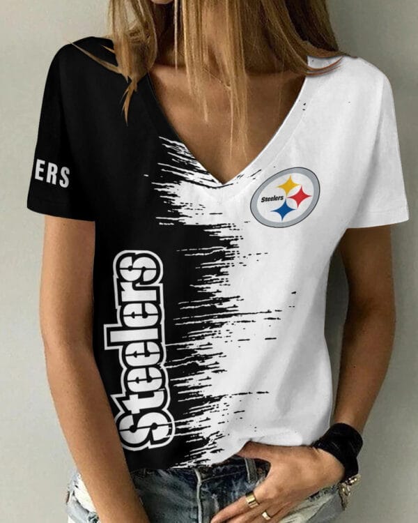 Pittsburgh Steelers Summer V-neck Women T-shirt BG29 - Image 3